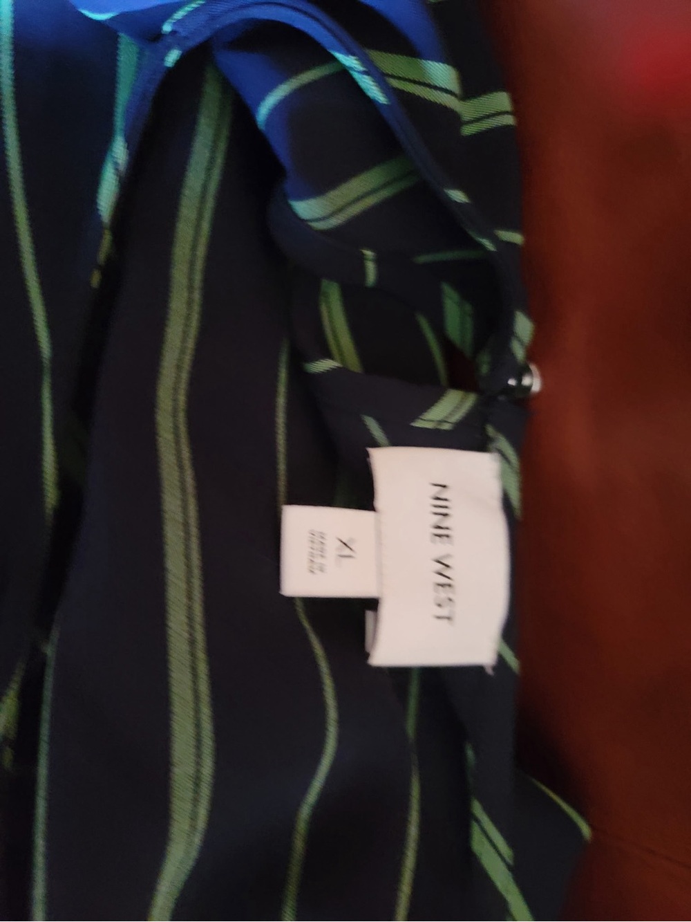 Nine West Navy Green Chevron Stripe Maxi Dress Size XL Long Sleeve Scoop Neck - Picture 11 of 11